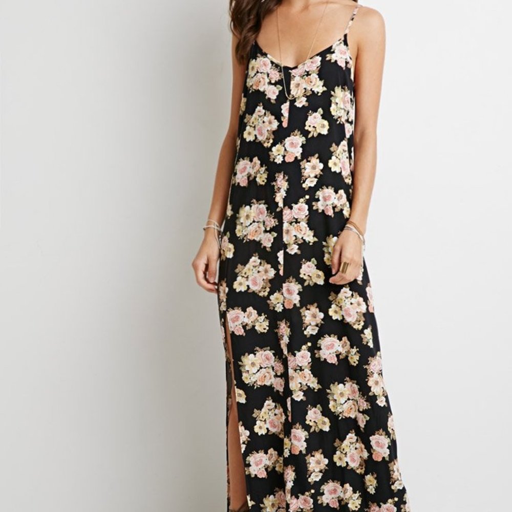 Floral Shoulder Tie Up Maxi Dress